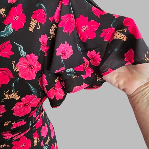 NWOT A COLLECTION XSP Floral Short Sleeve 2 Slit dress - Picture 5 of 7